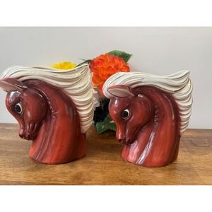 Vintage Ceramic Horse‎ Head Planter Vases MCM Equestrian Busts Western Retro